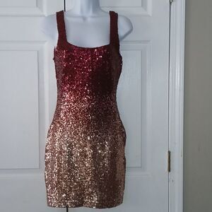 Speechless crimson gold sequin bodycon sexy fitted mini dress party semi Sz 5